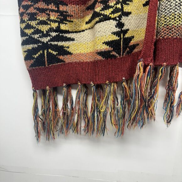 American Eagle Women’s Medium Aztec Tribal Sweater Vest Fringe Open Front - Picture 2 of 12